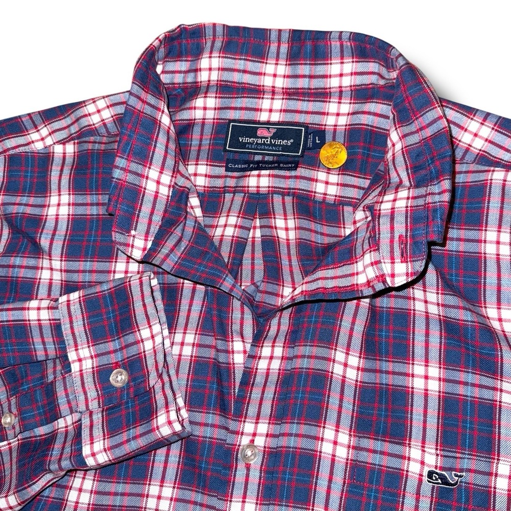 VINEYARD‎ VINES Performance Shirt Men Large Plaid Classic-Fit Tucker Button Down